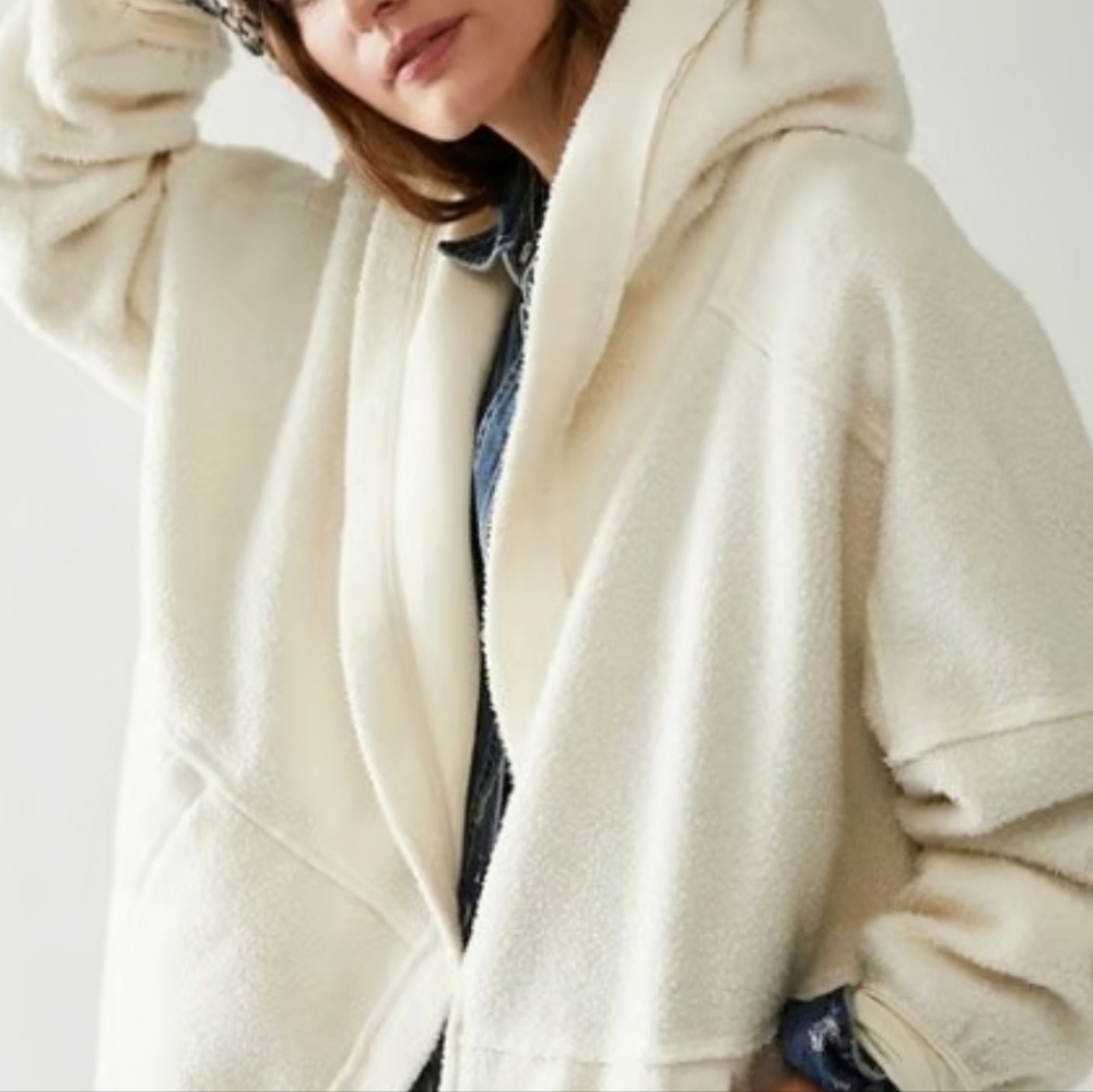 Free People Cream Hooded Cardigan